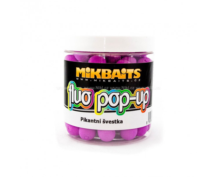 Mikbaits Plovoucí Boilie Fluo 250 ml 14 mm Pikantní švestka