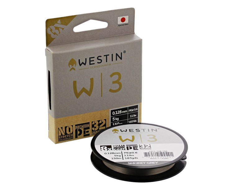 Pletená šňůra Westin W3 8 BRAID SMOKEY GREY, 150 m, 0,148 mm, 6,1 kg